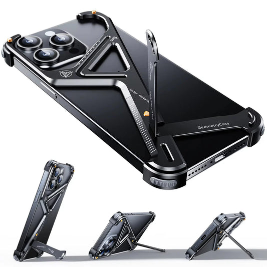 Geometric Frameless Fulcrum Air Cushion Kickstand Metal Case Cover