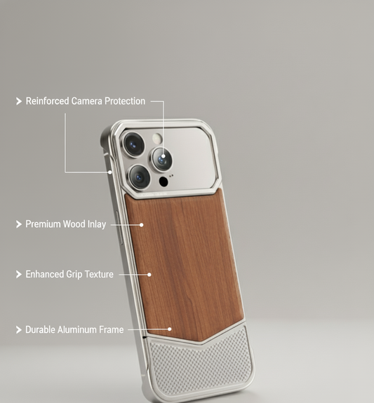 AureoWood™ Metal Frame Luxury Wooden Texture MagSafe Protective Cover