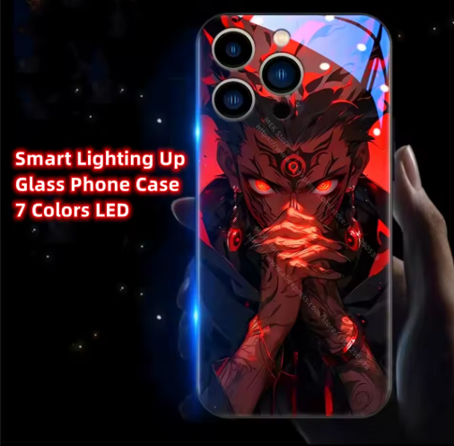 New Anime Jujutsu Role Smart LED Light Glow Tempered Glass Phone Case